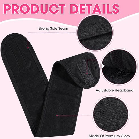 Tigeen 80 Pcs Spa Headband Facial Headbands Bulk Adjustable Hair Wraps for Women Girls Adult Skincare Makeup Shower Washing Face (Black) in Saudi Arabia
