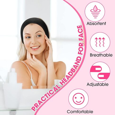 Tigeen 80 Pcs Spa Headband Facial Headbands Bulk Adjustable Hair Wraps for Women Girls Adult Skincare Makeup Shower Washing Face (Black) in Saudi Arabia