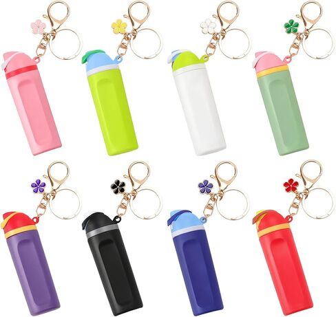 8 Pack Mini Tumbler Keychain Compatible with Owala Water Bottle, Mini Cup Keychain Chapstick Lip Balm Holder for Women Girls in Kuwait