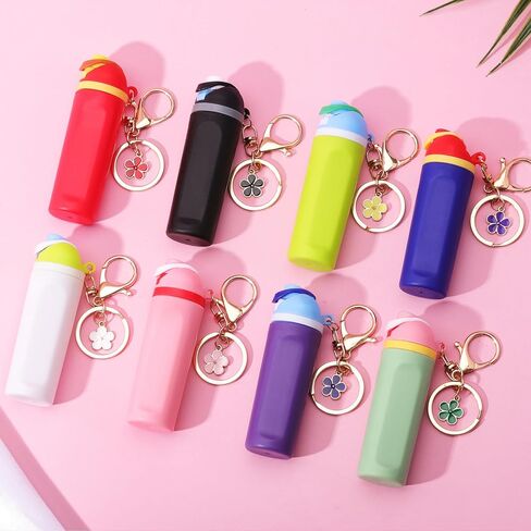 8 Pack Mini Tumbler Keychain Compatible with Owala Water Bottle, Mini Cup Keychain Chapstick Lip Balm Holder for Women Girls in Kuwait