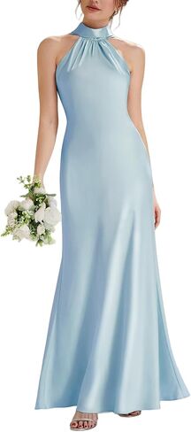 Ever-Pretty Women's Halter Sleeveless Summer Formal Wedding Guest Dress Satin Floor Length Mermaid Bridesmaid Dresses 02707 in Saudi Arabia