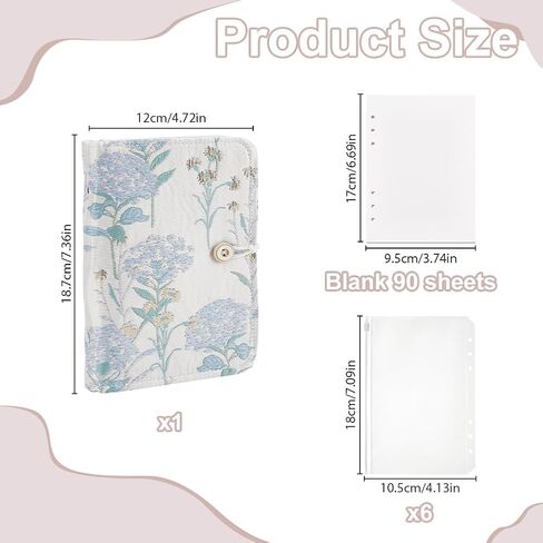 WEBEEDY A6 Binder Flower Embroidery Notebook Refillable Journal Gifts for Women, 6-Ring Floral Embroidered Pocket Binders Notebook Organizer Blank with Zipper Pocket for Women Office Supplies (5"x7", Unlined) in Saudi Arabia