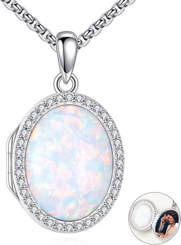 Locket Necklace Sterling Silver Turquoise/Opal/Moss Agate/Moonstone/Black Onyx/Lapis Lazuli/Blue Opal/Malachite Locket Photo Necklace Turquoise Jewelry Memorial Gifts for Women Mom Wife in Saudi Arabia