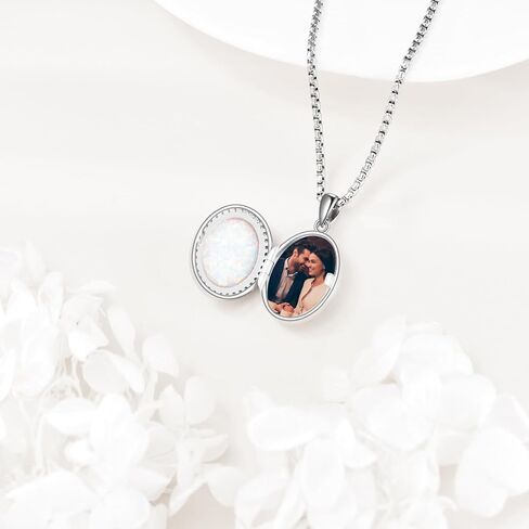 Locket Necklace Sterling Silver Turquoise/Opal/Moss Agate/Moonstone/Black Onyx/Lapis Lazuli/Blue Opal/Malachite Locket Photo Necklace Turquoise Jewelry Memorial Gifts for Women Mom Wife in Saudi Arabia