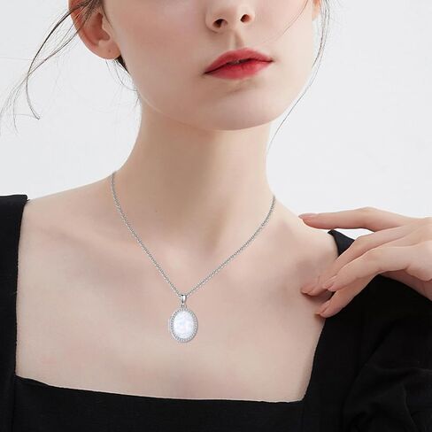 Locket Necklace Sterling Silver Turquoise/Opal/Moss Agate/Moonstone/Black Onyx/Lapis Lazuli/Blue Opal/Malachite Locket Photo Necklace Turquoise Jewelry Memorial Gifts for Women Mom Wife in Saudi Arabia