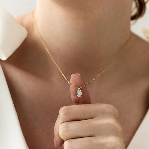Opal Necklaces for Women Dainty 18K Gold Plated Oval White Opal Pendant Necklace hypoallergenic Natural Simple Opal Jewelry Birthday Gift for Mom in Saudi Arabia