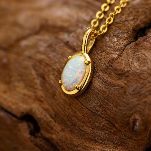Opal Necklaces for Women Dainty 18K Gold Plated Oval White Opal Pendant Necklace hypoallergenic Natural Simple Opal Jewelry Birthday Gift for Mom in Saudi Arabia