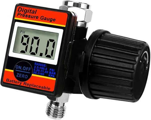 LE LEMATEC Digital Air Pressure Gauge with Diaphragm Air Regulator Valve; 1/4 In. NPT Accurate Air Compressor Regulator with Digital Gauge – Up to 150 PSI; Paint Gun Air Pressure Regulator - DAR02B in Kuwait