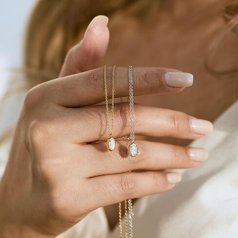 Opal Necklaces for Women Dainty 18K Gold Plated Oval White Opal Pendant Necklace hypoallergenic Natural Simple Opal Jewelry Birthday Gift for Mom in Saudi Arabia