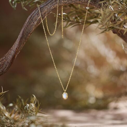 Opal Necklaces for Women Dainty 18K Gold Plated Oval White Opal Pendant Necklace hypoallergenic Natural Simple Opal Jewelry Birthday Gift for Mom in Saudi Arabia