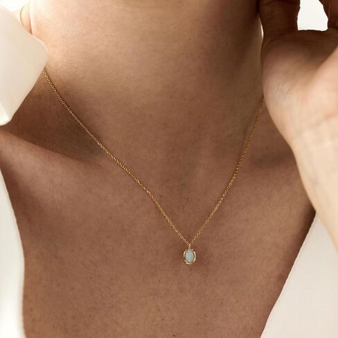 Opal Necklaces for Women Dainty 18K Gold Plated Oval White Opal Pendant Necklace hypoallergenic Natural Simple Opal Jewelry Birthday Gift for Mom in Saudi Arabia