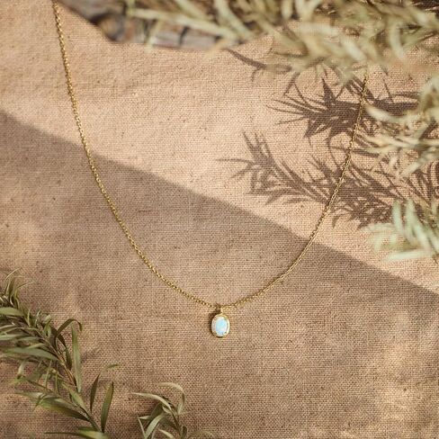 Opal Necklaces for Women Dainty 18K Gold Plated Oval White Opal Pendant Necklace hypoallergenic Natural Simple Opal Jewelry Birthday Gift for Mom in Saudi Arabia
