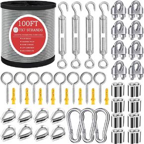 Steel Cable,1/8" Stainless Steel Cable,165FT Wire Rope,M5 Turnbuckle for Cable Wire, 1/8" Wire Rope Kit,Garden Wire,1/8" Aircraft Cable,Picture Hanging Wire,Clothesline Wire