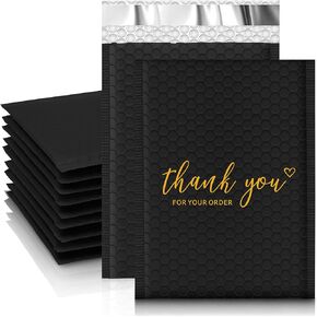JinRuiKJ Thank You Bubble Mailers 4x8" 50 Pack, Padded Envelopes, Strong Adhesion Padded Mailers, Cushioning Padded Shipping Envelopes for Jewelry, Makeup - Black