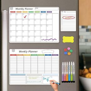 تقويم مغناطيسي للثلاجة - 3 عبوات مخطط شهري وأسبوعي، تقويم أبيض للمسح الجاف - جدول تخطيط عائلي مغناطيسي للقيام بقائمة جدول الأعمال الروتينية للمطبخ المنزلي 17 بوصة × 12 بوصة in Kuwait