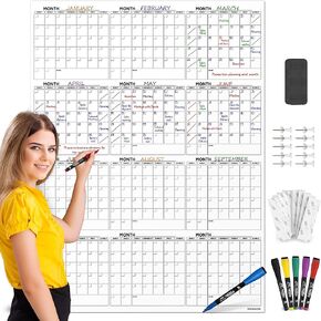 Large White Board Calendar 36"x48" Dry Erase Calendar for Wall Big Dry Erase Wall Calendar 2025 Yearly Monthly Wall Calendar Dry Erase Board Planner Includes 6 Markers Eraser Push Pins & Mounting Tape