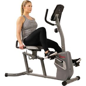 Sunny Health & Fitness Magnetic Recumbent Exercise Bike with Easy Adjustable Seat, Device Holder, RPM and Pulse Rate Monitoring | SF-RB4806, Grey