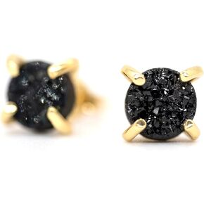 18K Gold Plated Stud Earrings For Women, Handmade 925 Sterling Silver Stud Earrings, Small Druzy Lightweight Hypoallergenic Crystal Earrings For Girls