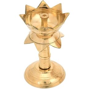 Small Lotus Diya Deepak Pooja Diya Puja Item Religious Brass Oil Lamp Pooja Essential for Indian Traditional Decoration Diya Lighting Accessories Gift items Pooja Kit Lantern Lamp(Size:-L:-2'',H:-4'')