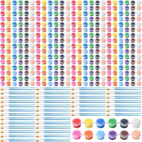 Timgle 560 Pcs Mini Acrylic Paint Set for Kids 40 Set 12 Colors Washable Paint Strips Bulk 40 Flat Painting Brushes 40 Pointed Brushes Back to School Gift for Adult Classroom Birthday Party(2ML)