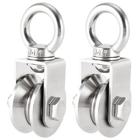 2 Pack V Type Swivel Pulley, 304 Stainless Steel Duplex Bearing Super-Silent Detachable 360 Degree Rotation Heavy Duty Traction Wheel, 441 lbs Capacity