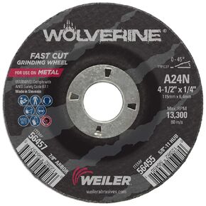 Weiler 56455 4-1/2" X 1/4" Wolverine Type 27 Grinding Wheel, A24N, 5/8"-11 Nut (Pack of 10)