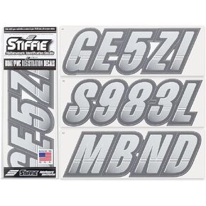 STIFFIE Techtron Metallic Silver/Carbon 3" Alpha-Numeric Registration Identification Numbers Stickers Decals for Boats & Personal Watercraft