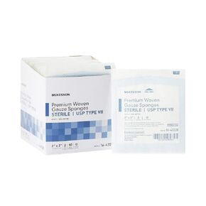 McKesson Premium Woven Gauze Sponges, Sterile, 8-Ply, USP Type VII, 100% Cotton, 2 in x 2 in, 2 Per Pack, 50 Packs, 100 Total