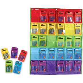 Learning Resources Rainbow Calculator & Storage Chart, Set of 30 Classroom Calculators, Ages 3+