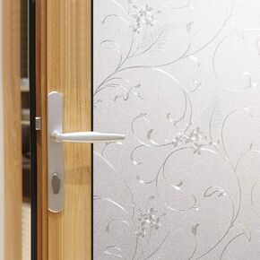 Jahoot Frosted Privacy Window Film, Glass Door Privacy Film Non-Adhesive Window Clings for Home Office Decoration, Anti-UV, Heat Control and Prevent Bird Strikes (Wheat, 17.7x78.7 Inch)