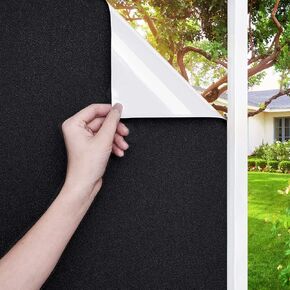 DUOFIRE Blackout Window Film Sun Blocking White Black Window Privacy Film Non Adhesive Static Cling Removable Window Tint Anti -Glare Day Sleep Window Tinting Film for Home, Office (17.4 x 78.7 in)