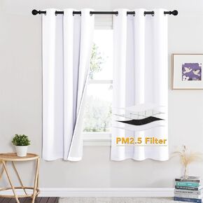 RYB HOME Soundproof Curtains for Bedroom, PM2.5 Particle Filter 100% Blackout Energy Saving Small Window Curtains for Baby Nursery Living Room Home Office, Pure White, W 42 x L 63 inches, 2 Pcs