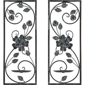 Scroll & Floral Metal Wall Candle Sconce Set of Two, 16.5" H Wall Candle Holder for Living Room