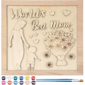 Nezyo Mother's Day Gifts Mothers Day Picture Frame Painting Craft Kit 10 x 10 Inches DIY Unfinished Wooden Photo Frames with Painting Tools Set for Kids Mom Grandmother Wife Mother in Law