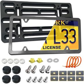 Aootf Front License Plate Mounting Kit- License Plate Bracket & Black Aluminum Car Tag Holder Cover Fit No Drilling Hole Front Bumper, Universal Adapter for US Vehicle Trailer Truck, with Screws Caps