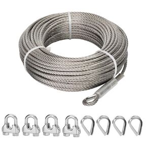 1/2-inch Stainless Steel Cable 50FT, 7x19 Strands Wire Rope Cable, Wire Rope with 23000 lbs Breaking Strength, Stainless Steel Wire with M12 Clips and Thimbles for Boat Lifting Winch Cable