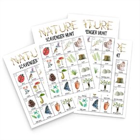 Nature Scavenger Hunt Games for Kids, Toddler Scavenger Hunt Cards, Scavenger Hunt for Adults, Hiking Camping Birthday Treasure Hunt Game, 25 Cards (A03)