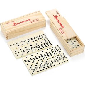 56 PCS Dominoes Set for Adult, Professional Domino Tiles in 2 Natural Wooden Case, Double 6 Domino Board Game Set, Classic Numbers Table Game with Carrying Storage Box for Family, 2-8 Players
