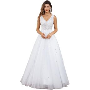 Likedpage Women's Lace Wedding Dresses for Bride Tulle V Neck Sequin and Beaded Bridal Gowns