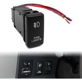 LED Fog Light Symbol Push Button Switch with Connector Wire White Backlit On/Off Kit, Compatible with Tacoma Tundra 4Runner etc
