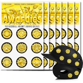 Baseball & Softball Helmet Achievement Award Stickers for Youth -153 Vinyl Water Proof Self Adhesive Decals - Little League, RBI, Home Run - Gold in Kuwait