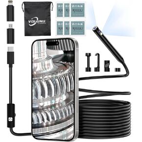 Dual-Lens Endoscope Camera with Light，1920P Inspection Camera，IP67 Waterproof Endoscope Camera，Snake Camera with 16.5FT Semi-Rigid Cable,Borescope Compatible with Android,iPhone,iPad.