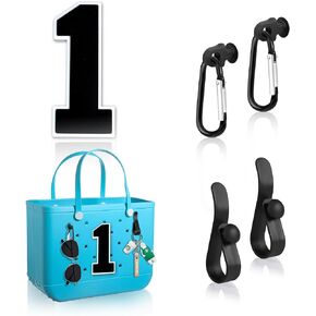 4Pcs Hooks & Number Charm Compatible with Bogg Bags, Insert Charm Carabiner Keychain to Organize Keys, Come with Insert Number Charm to Personalize DIY Beach Tote Bag, Bogg Bag Accessories
