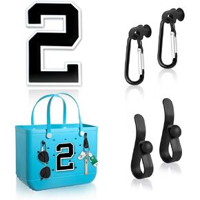 4Pcs Hooks & Number Charm Compatible with Bogg Bags, Insert Charm Carabiner Keychain to Organize Keys, Come with Insert Number Charm to Personalize DIY Beach Tote Bag, Bogg Bag Accessories