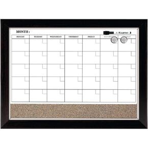Quartet Whiteboard Calendar & Corkboard, Magnetic, White Board & Cork Bulletin Board Combo, 17" x 23", Wood Finish Frame (22476)