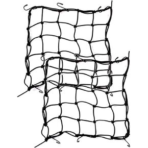 2 Pcs 15" x15" (40x40cm) Motorcycle Cargo Net Featuring 6 Adjustable Hooks Heavy Duty Bungee Net for Helmet Motorbike Bikes Elasticated Cord Net Storage Tie Down(Black)