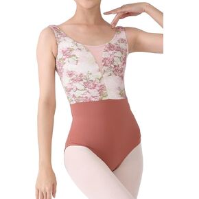 Evarti Women’s Dance Leotard – Brown Floral Stretch Lace and Spandex Bottom Ballet Leotards for Women