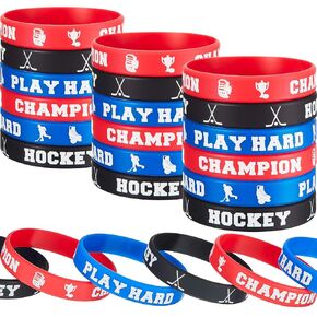 24 Pieces Hockey Rubber Bracelets Silicone Hockey Wristband Stretch Rubber Bracelets for Sport Themed Party Supplies