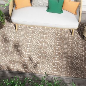 Well Woven Nors Brown Indoor/Outdoor Flat Weave Pile Nordic Lattice Pattern Area Rug (5'3" x 7'3")