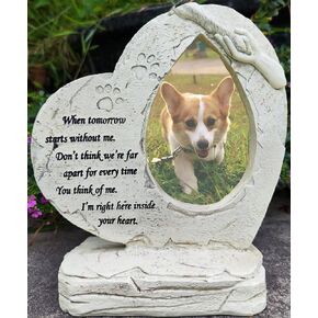 Pet Dog Memorial Stones with Photo Frame Photo Frame, Heart Shaped Pet Dog Garden Stones Grave Markers Headstones Outdoor or Indoor, Sympaty Pet Dog Memorial Gifts Loss Gifts Remembrance Gifts